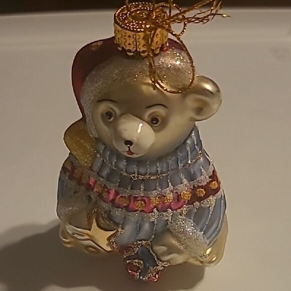 Designer Studio Glass  Bear Ornament with Gold Accents - Picture 1 of 7